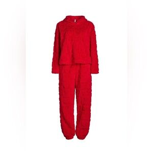 Women's Plush Hoddie and Jogger Pants - Red